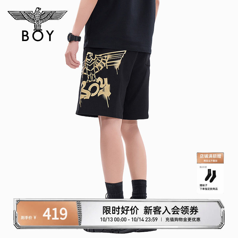 BOYLONDON夏季男女同款经典老鹰烫金百搭潮牌短裤N14800