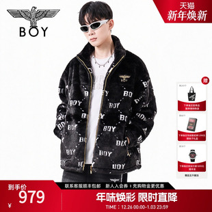 提花仿貂毛毛绒外套梭织N23904 宽松时尚 BOYLONDON春季 潮牌男女款