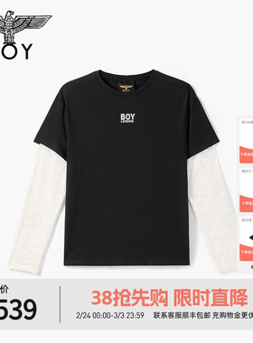 BOYLONDON潮牌黑白撞色假两件针织长袖2026年春季女款T恤W00900