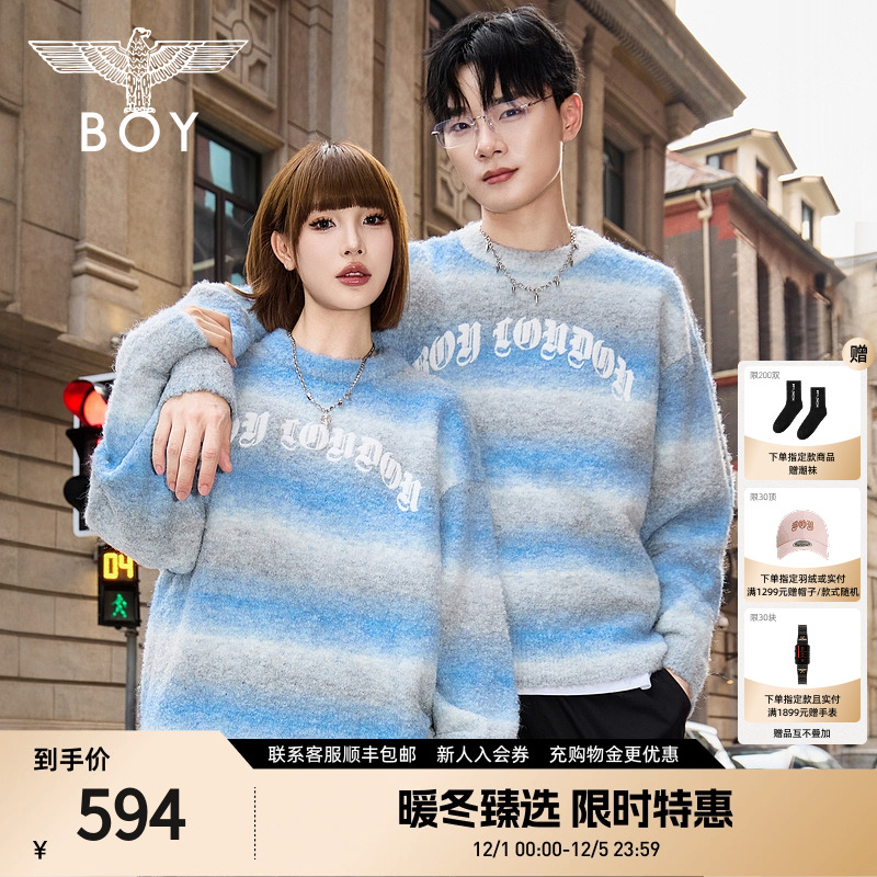 BOYLONDON2025新款秋季条纹简约圆领时尚休闲长袖针织毛衣N60019