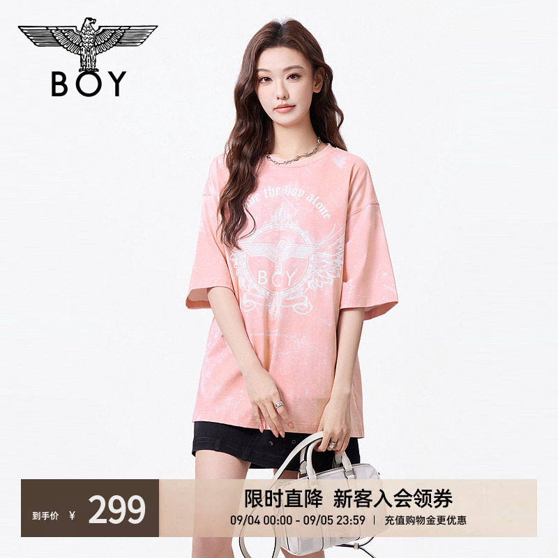 BOYLONDON粉色印花翅膀时尚潮牌休闲短袖夏季男女同款T恤N01130图片