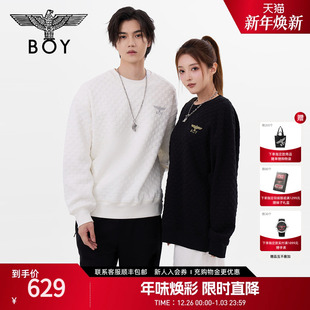 提花时尚 情侣款 BOYLONDON春季 宽松圆领套头卫衣N03015 棋盘格