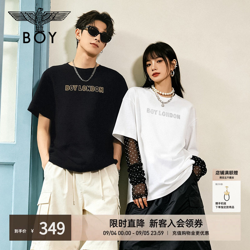 【暗金闪钻】BOYLONDON经典印花LOGO男女夏季潮牌短袖T恤N01901图片