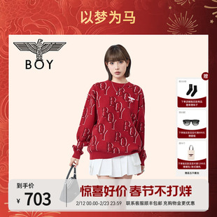 BOYLONDON新春石榴红撞色字母套头衫2026年春季新款毛衣N60000