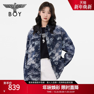 BOYLONDON春情侣款 外套N21018 三鹰标提花牛仔潮牌宽松衬衫