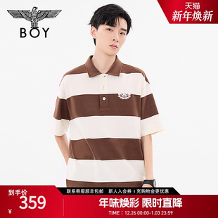 BOYLONDON春撞色条纹短袖 型绣花T恤N01127 学院风宽松版