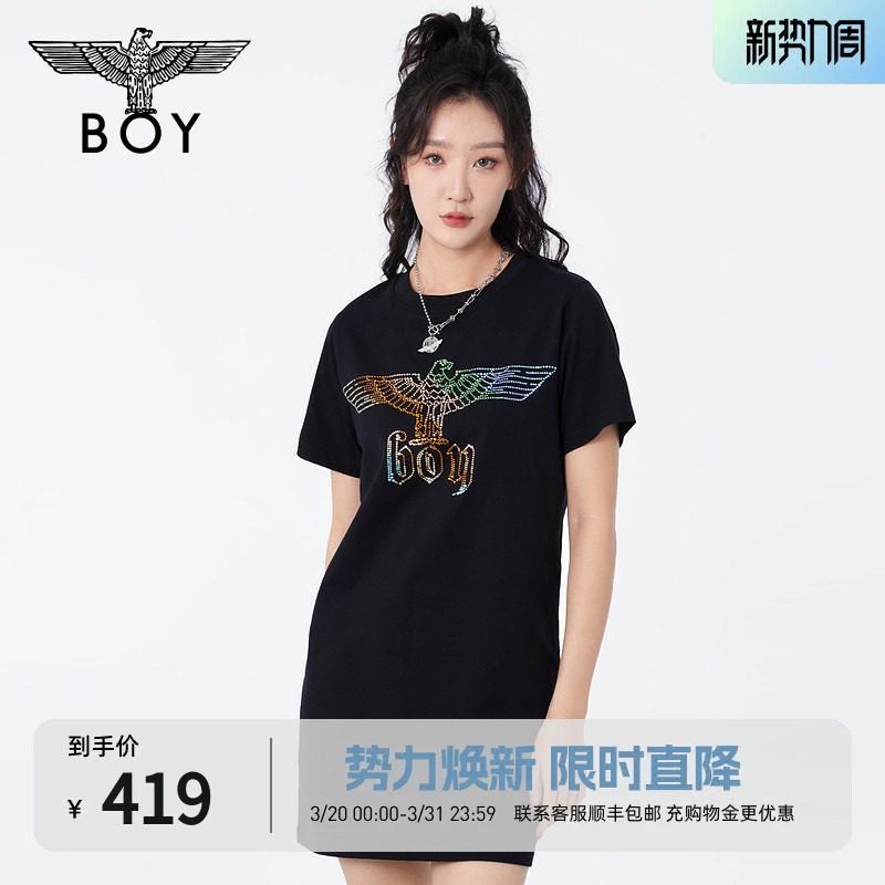 【炫彩黑裙】BOY LONDON夏女士宽松连衣裙百搭修身显瘦T恤W17006