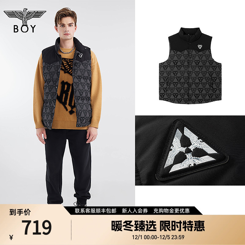 BOYLONDON黑色老鹰羽绒马甲