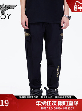 BOYLONDON春季男女同款多口袋裤子印花休闲时尚运动工装裤N34005