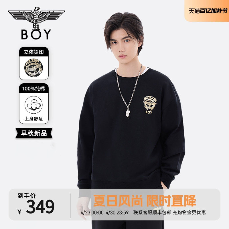 【正义勋章】BOYLONDON春季男女同款烫金潮牌黑色圆领卫衣N03901