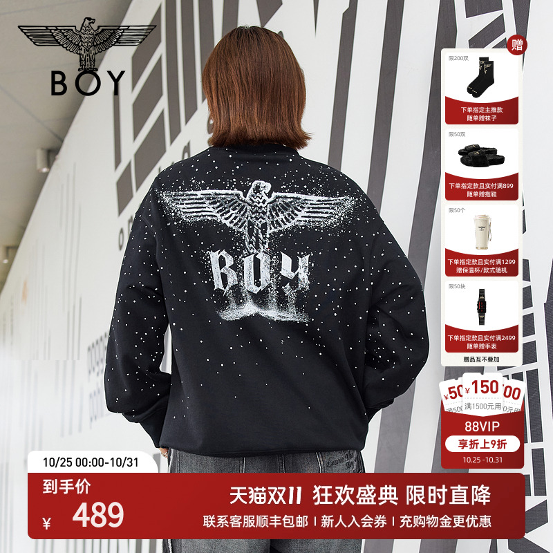 【满天星】BOYLONDON25秋新款烫钻潮牌圆领男女款长袖卫衣N03902