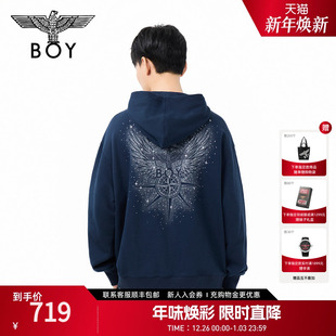 BOYLONDON宽松连帽针织潮牌宽松烫钻男女同款 春秋套头卫衣N04026