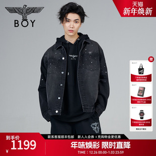 情侣款 BOYLONDON25春季 夹克翻领水洗牛仔外套N52002 星夜长明