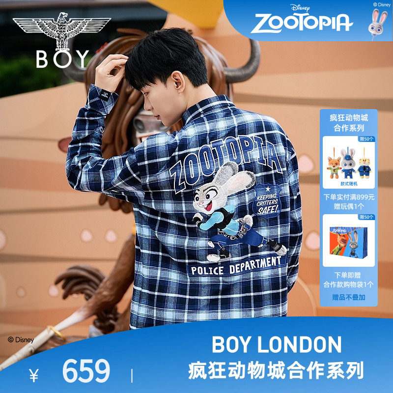 【迪士尼疯狂动物城合作】BOYLONDON朱迪格纹衬衫男女长袖N21048