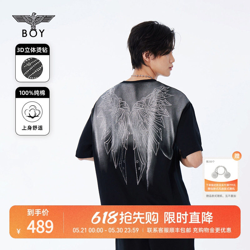 【银蝶梦境】BOYLONDON夏季情侣同款T恤翅膀潮牌黑色短袖N