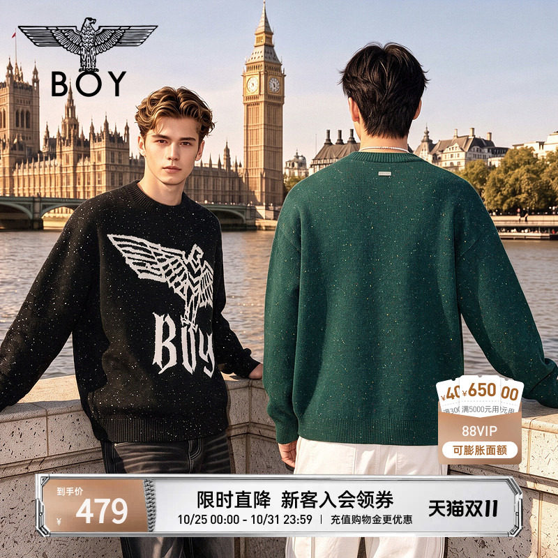 【飞鹰星芒】BOYLONDON秋冬潮牌提花星空情侣毛衣圆领针织N60017