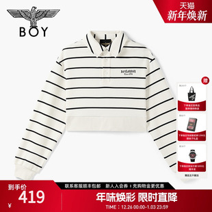 宽松休闲POLO领条纹卫衣W03009 简约短款 BOYLONDON25新款 春秋女款