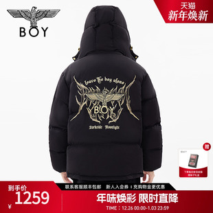 哥特黑色短款 BOYLONDON冬情侣款 连帽羽绒服N28047 涅槃之火