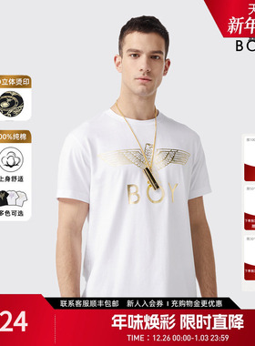 BOYLONDON夏情侣款短袖烫金黑色潮牌圆领T恤N01040