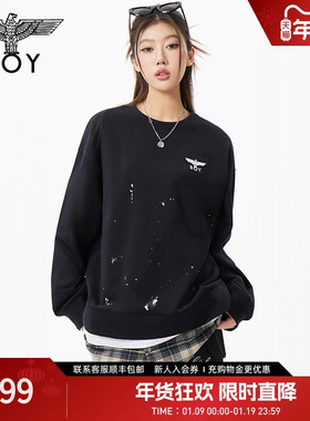 BOYLONDON春季时尚印花潮牌百搭假两件童趣男女款圆领卫衣N03027