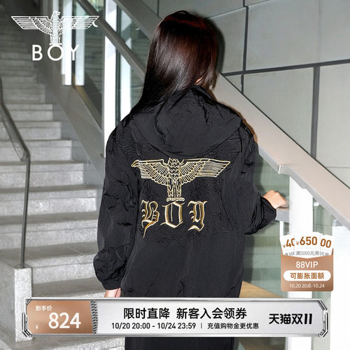 BOYLONDON秋季男女同款老鹰刺绣户外运动梭织外套N23007