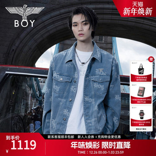 BOYLONDON春男女同款 夹克BOY满印潮酷休闲牛仔外套N50007