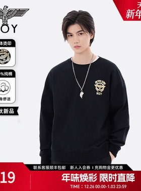 【正义勋章】BOYLONDON春季男女同款烫金潮牌黑色圆领卫衣N03901