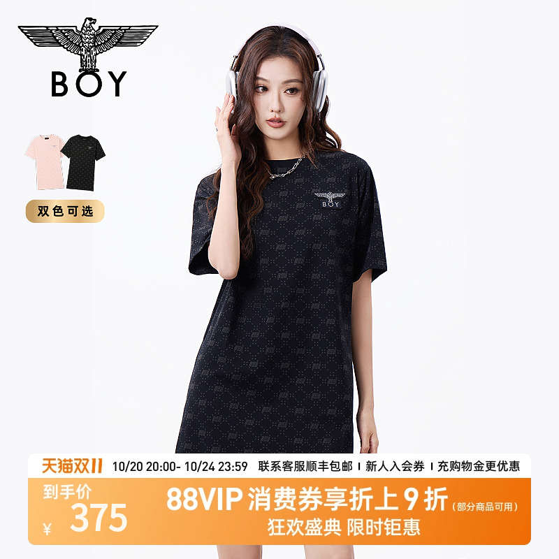 BOYLONDON春夏女款T恤裙满印潮牌直筒连衣裙W17906