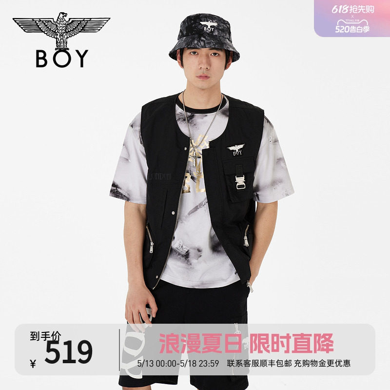 BOYLONDON潮牌情侣款春秋工装外穿宽松休闲黑色马甲N240