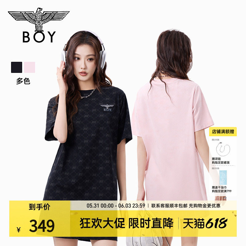 【沁粉佳人】BOYLONDON夏季女款T恤裙满印潮牌直筒连衣裙W17906