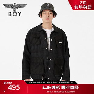 BOYLONDON春季 外套N23010 情侣黑色夹克复古百搭宽松休闲潮牌长袖