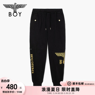 情侣款 BOYLONDON梭织长裤 黑色侧边老鹰印花宽松束脚长裤 秋ND7020