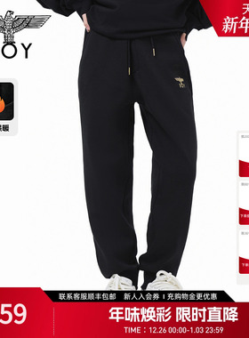 BOYLONDON秋冬男女黑色加绒束脚长裤烫金印花潮牌休闲风N05094