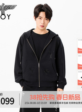 BOYLONDON潮牌烫钻针织连帽开衫卫衣2026年春季新款外套N06002