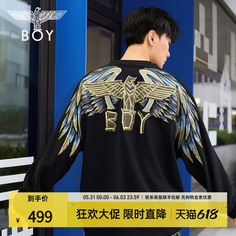 【孔雀之翎】BOYLONDON春秋宽松潮牌圆领情侣款刺绣卫衣N03009