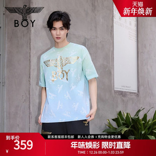鹰标满印针织短袖 经典 BOYLONDON夏季 T恤N01002 薄荷曼波