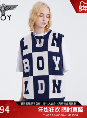 BOYLONDON春秋男女同款薄款针织提花微弹毛织无袖马甲背心N62001