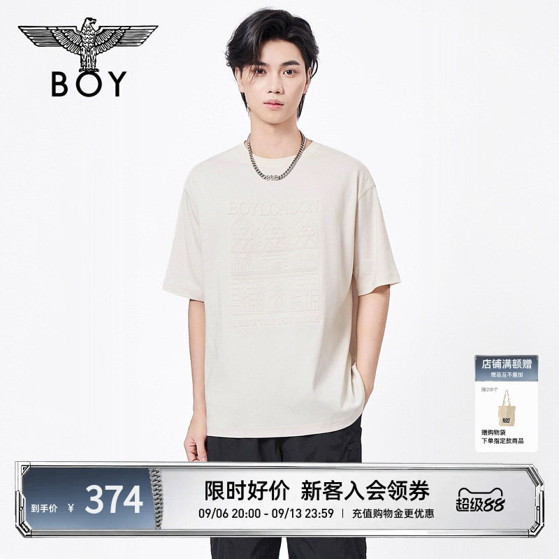 BOYLONDON活力多巴胺立体字母浮雕潮牌男女短袖2026新款T恤N01084图片