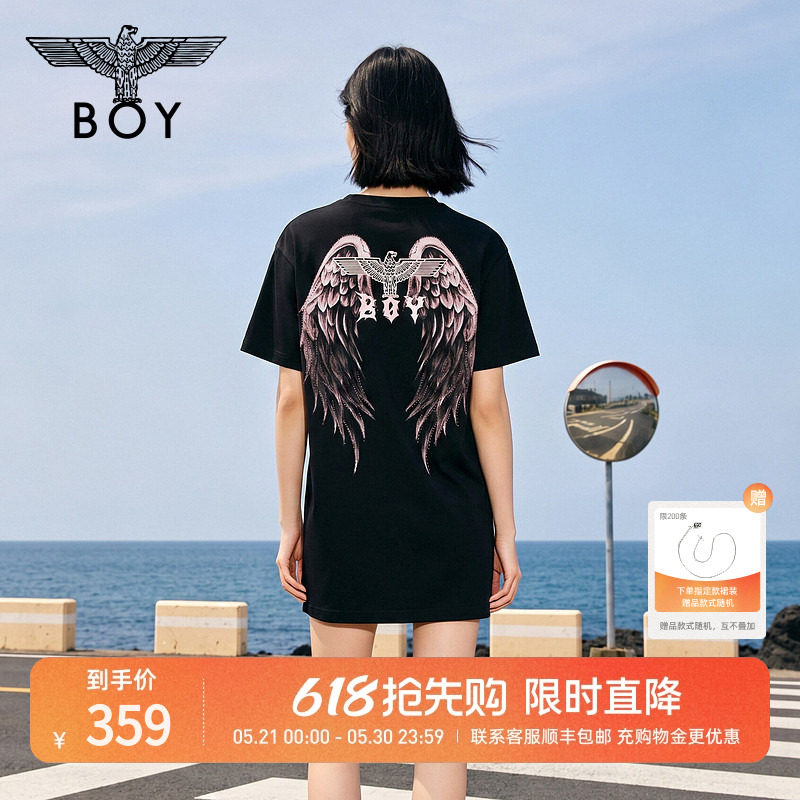 【粉雾羽痕】BOYLONDON唯美天使翅膀印花潮流夏季女连衣裙W