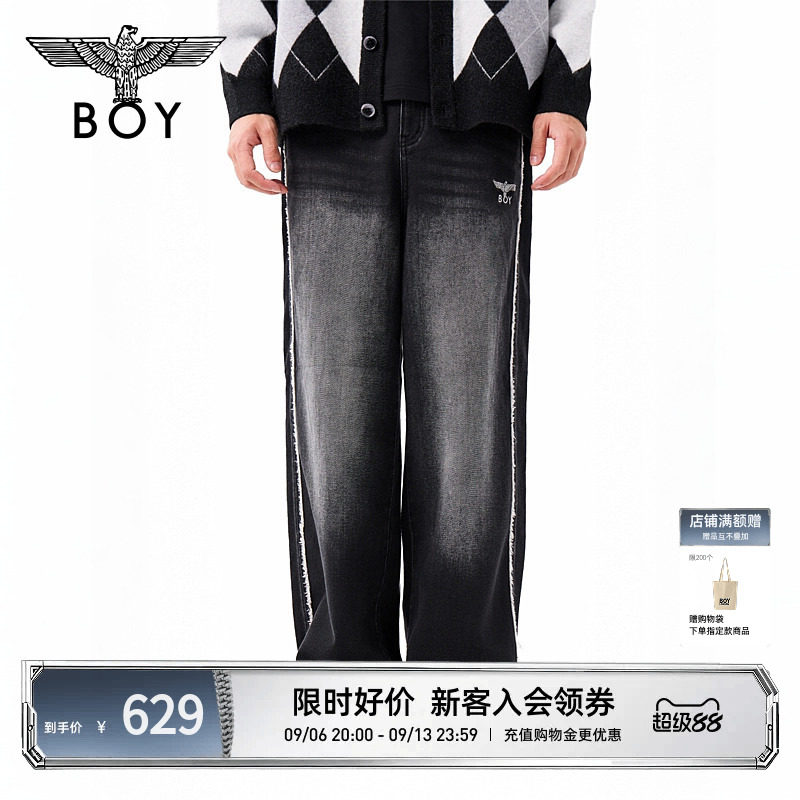 BOYLONDON秋季潮牌男女同款时尚百搭休闲慵懒直筒牛仔长裤N34062图片