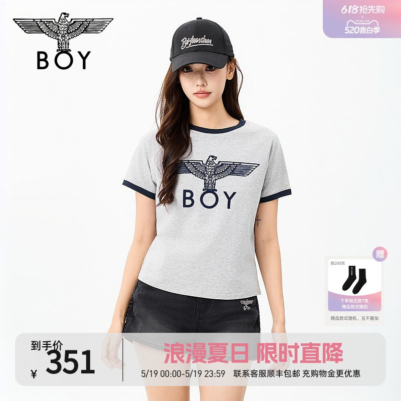 【时光漫步】BOYLONDON黑灰时尚撞色女显瘦短袖26夏新款T