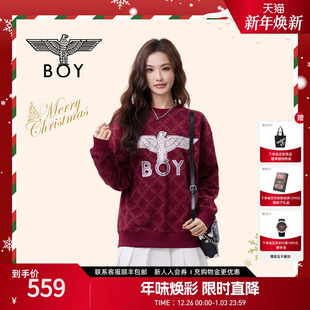 直筒卫衣N03900 BOYLONDON圣诞红印花圆领情侣春时尚 摩登幻想