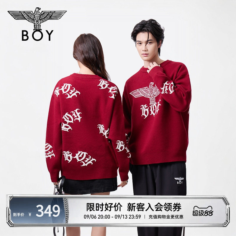 BOYLONDON冬季毛衣圆领套头潮流运动保暖上衣针织男女同款N60036图片