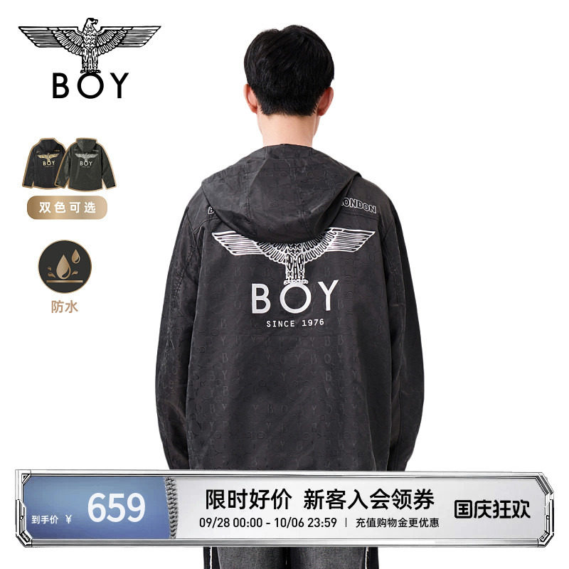BOYLONDON潮牌夹克外套秋季户外防水连帽上衣提花男女同款N23901图片