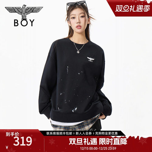 BOYLONDON25春季印花潮牌时尚百搭假两件童趣圆领卫衣N03027