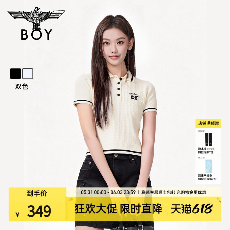 【轻氧浅夏】BOYLONDON复古时尚修身短款POLO衫针织女短袖W01917