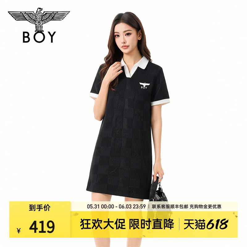 【影局】BOY LONDON夏季修身显瘦POLO领短袖连衣裙黑色中裙W17008