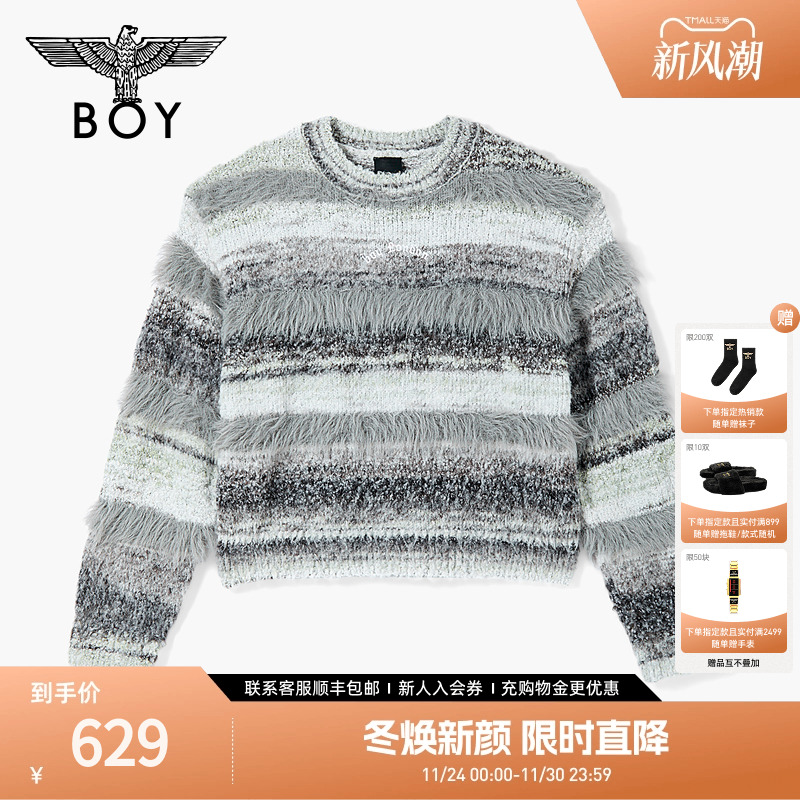 BOYLONDON2025新款秋季女生经典时尚潮牌短款长袖针织毛衣W60014