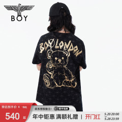 BOYLONDON24新品男女同款短袖logo满印小熊印花时尚潮牌T恤N01024