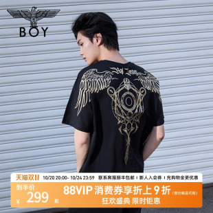短袖 BOYLONDON夏情侣款 权杖印花炸街潮牌T恤N01906 暗黑罗盘